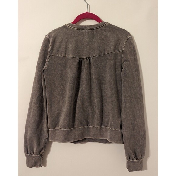 Anthropologie Eri + Ali Small Pullover Acid Wash Ruffle Grey Distressed - Picture 11 of 13